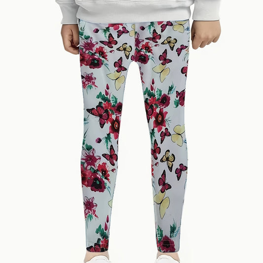 Butterfly & Flower Leggings Girls Comfy All Seasons Activewear