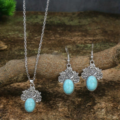 3pcs Turquoise Rose Jewelry Set Boho Style Earrings Necklace
