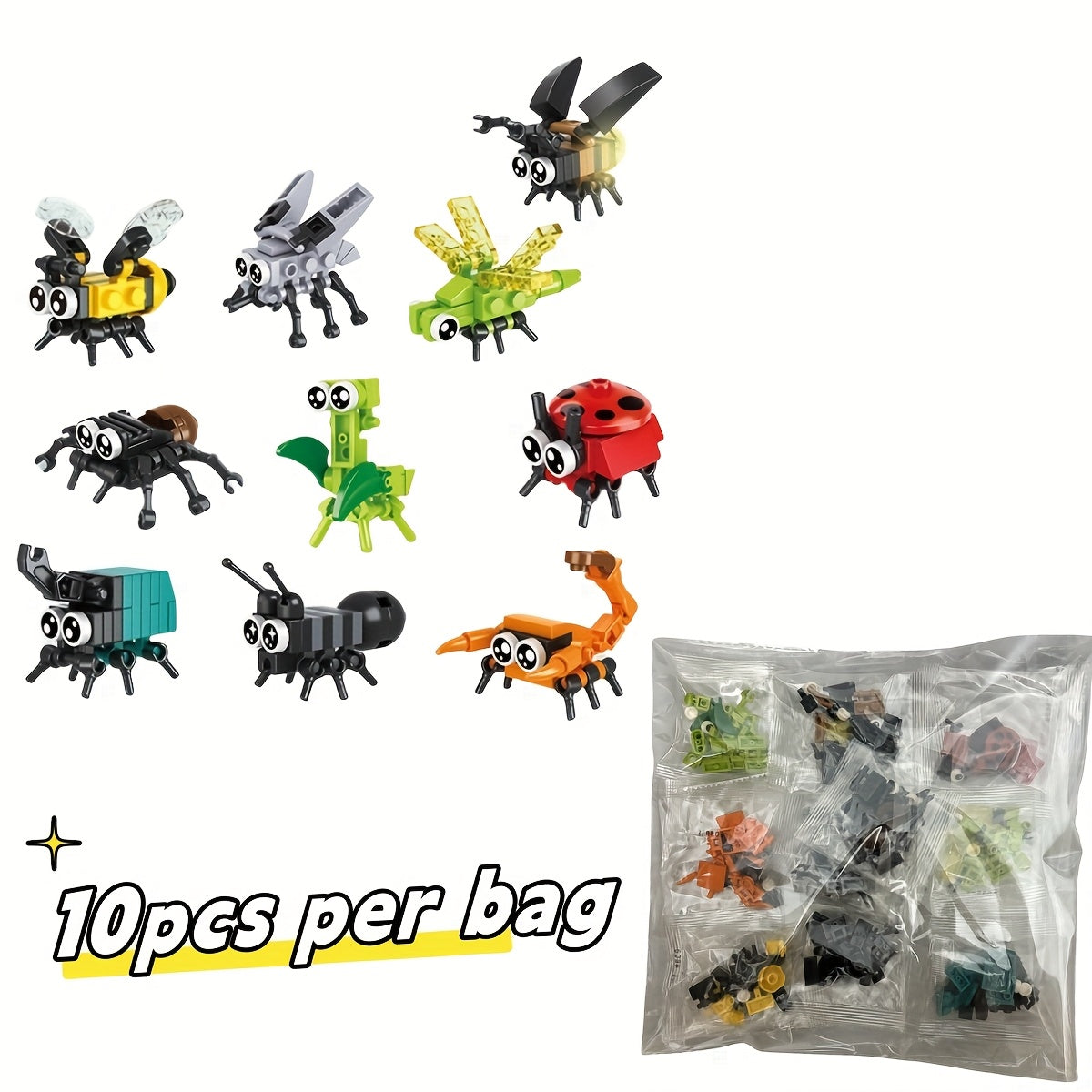 10pcs Insect Blocks Set Bee Ladybug Firefly Dragonfly Spider Scorpion