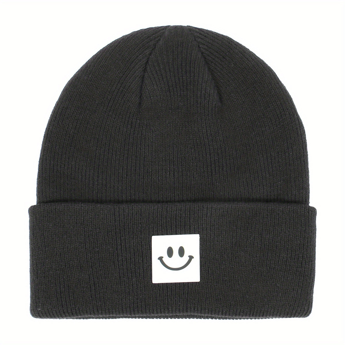 Winter Knit Hat with Smiley Face Pattern & Hood for Kids