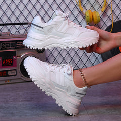 Faux Leather Mesh Running Shoes Heighten Wear Resistance Chunky Sneakers