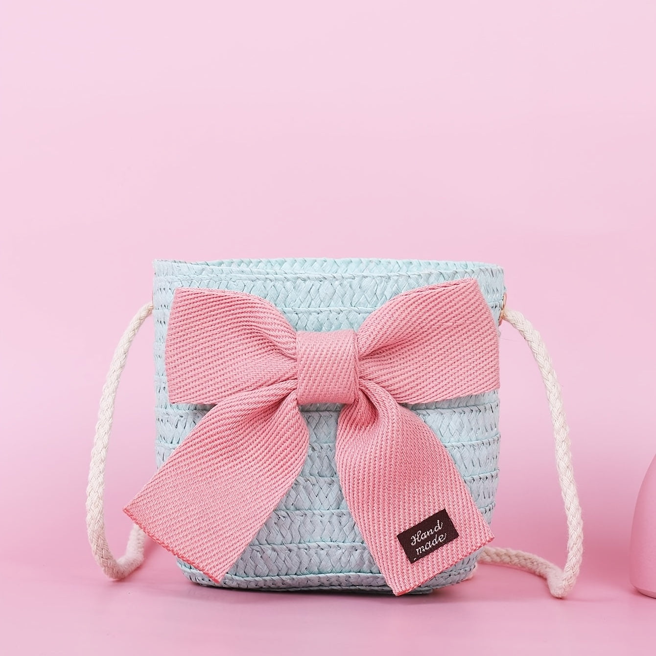 Children Straw Woven Handbags Small Purse Wallet Mini Shoulder Bags