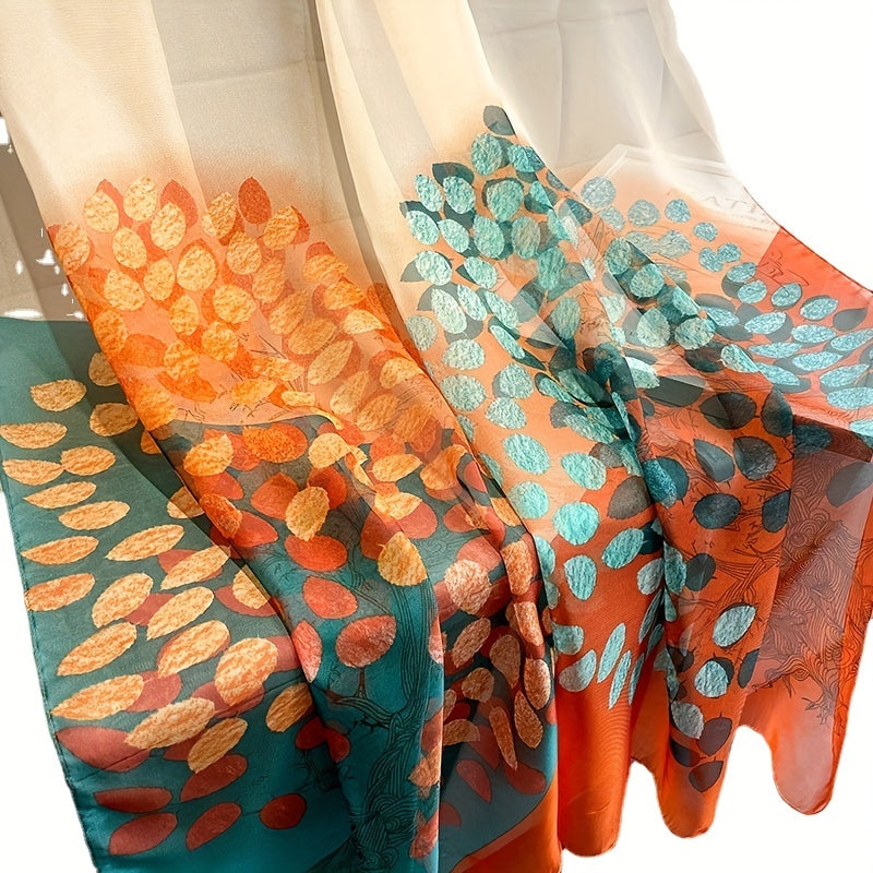 Leaves Printed Lightweight Scarf for Sunscreen
