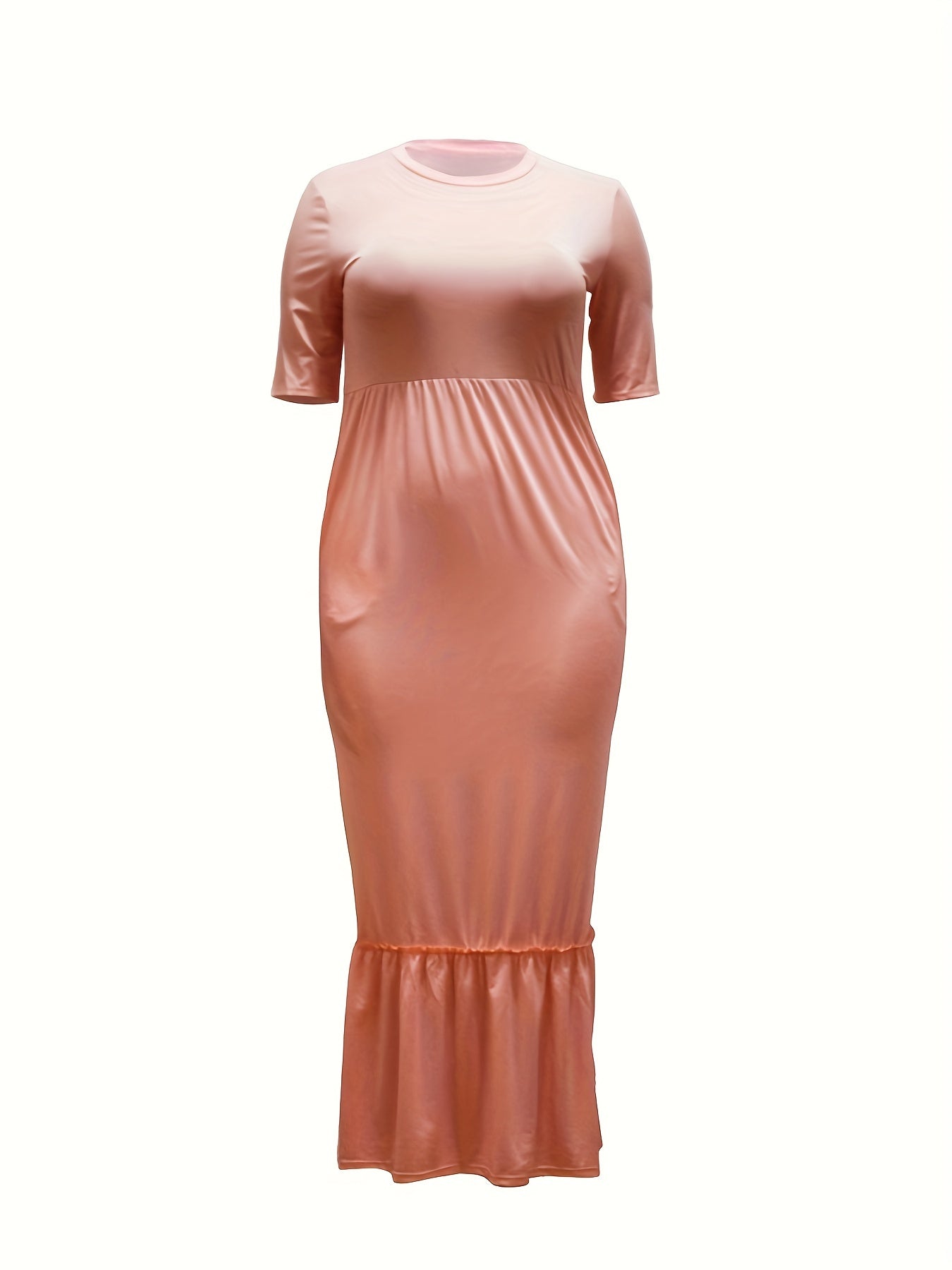  Solid Short Sleeve Maxi Dress