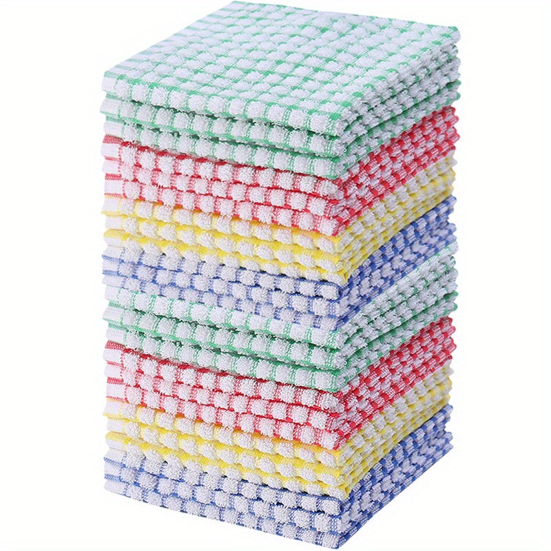 24pcs Waffle Square Dish Cloths Plaid Cleaning Rags Face Towels Kitchen Supplies