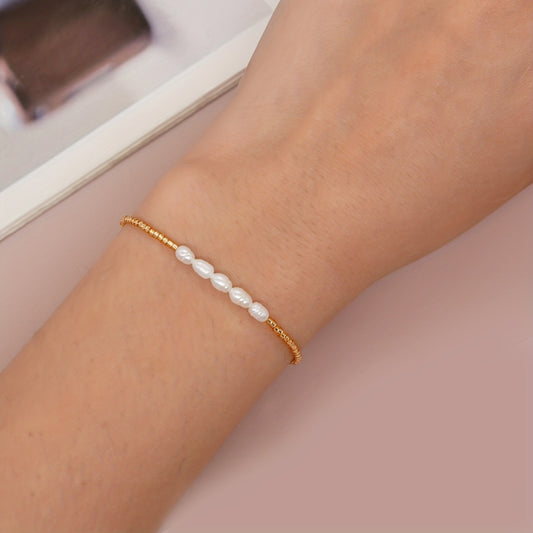 Golden Freshwater Pearl Beaded Bracelet for Girls Kids