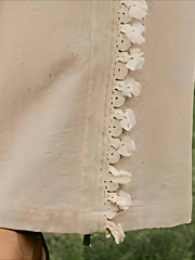  Solid Frill Trim Drawstring Wide Leg Pants