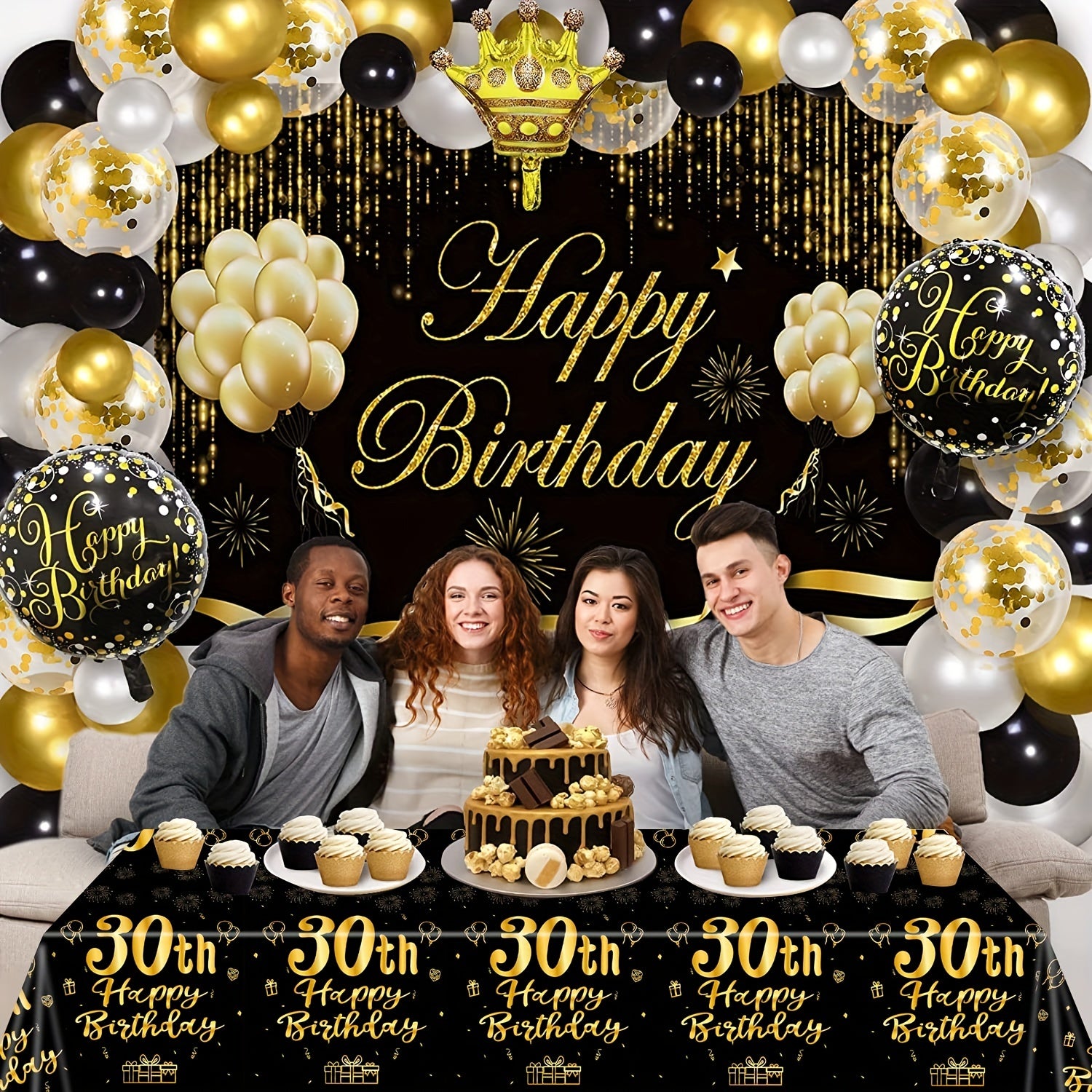 Golden 30 Year Old Birthday Theme Set - Party Supplies
