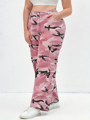 Women's Plus Camo Print Button Fly High Rise Cargo Jeans