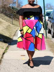  Geo Print Pleated Stretch Skirt
