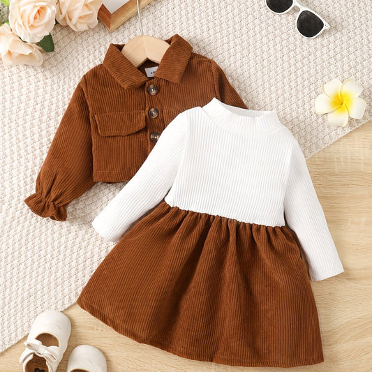Baby Girls Corduroy Coat & Dress Set Fall Winter Outwear 2pcs