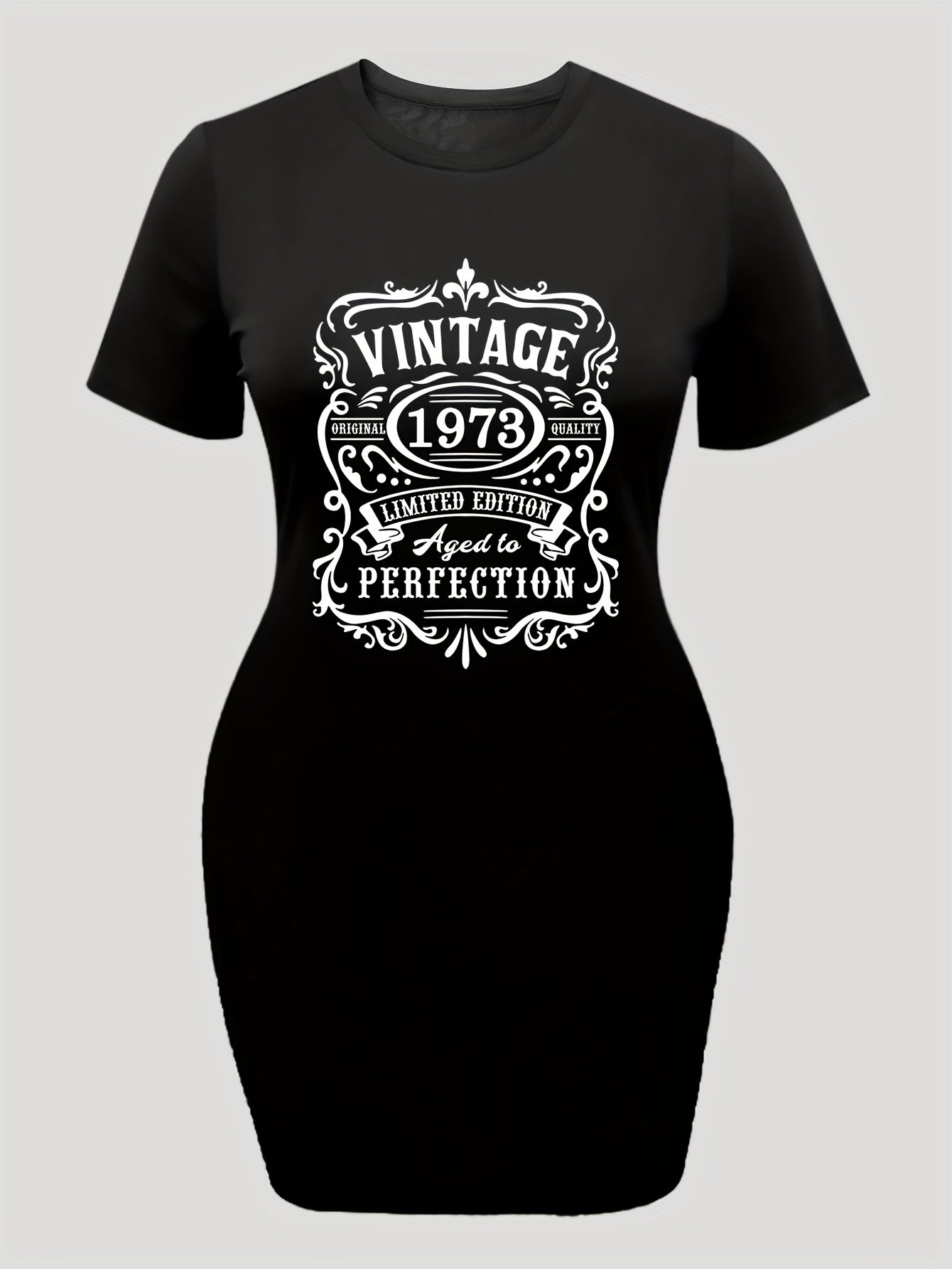  Slogan Print Short Sleeve Dress