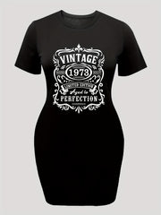  Slogan Print Short Sleeve Dress