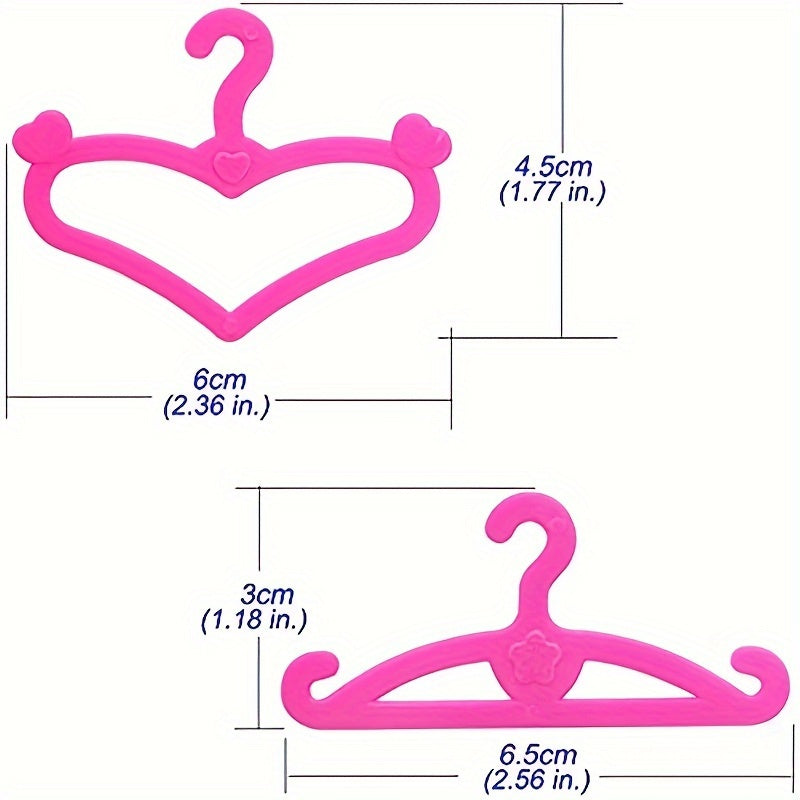 60pcs Pink Plastic Hanger Set for 29 Dolls Clothes Outfits Accessories