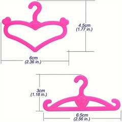 60pcs Pink Plastic Hanger Set for 29 Dolls Clothes Outfits Accessories