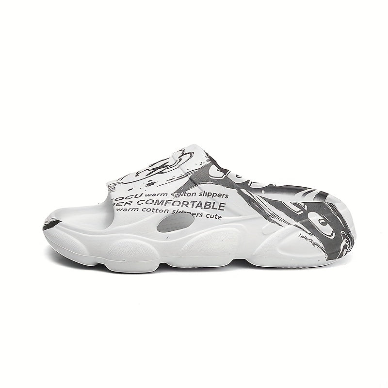 Men's Cartoon Print Non Slip Platform Slides Comfortable Cloud Slides
