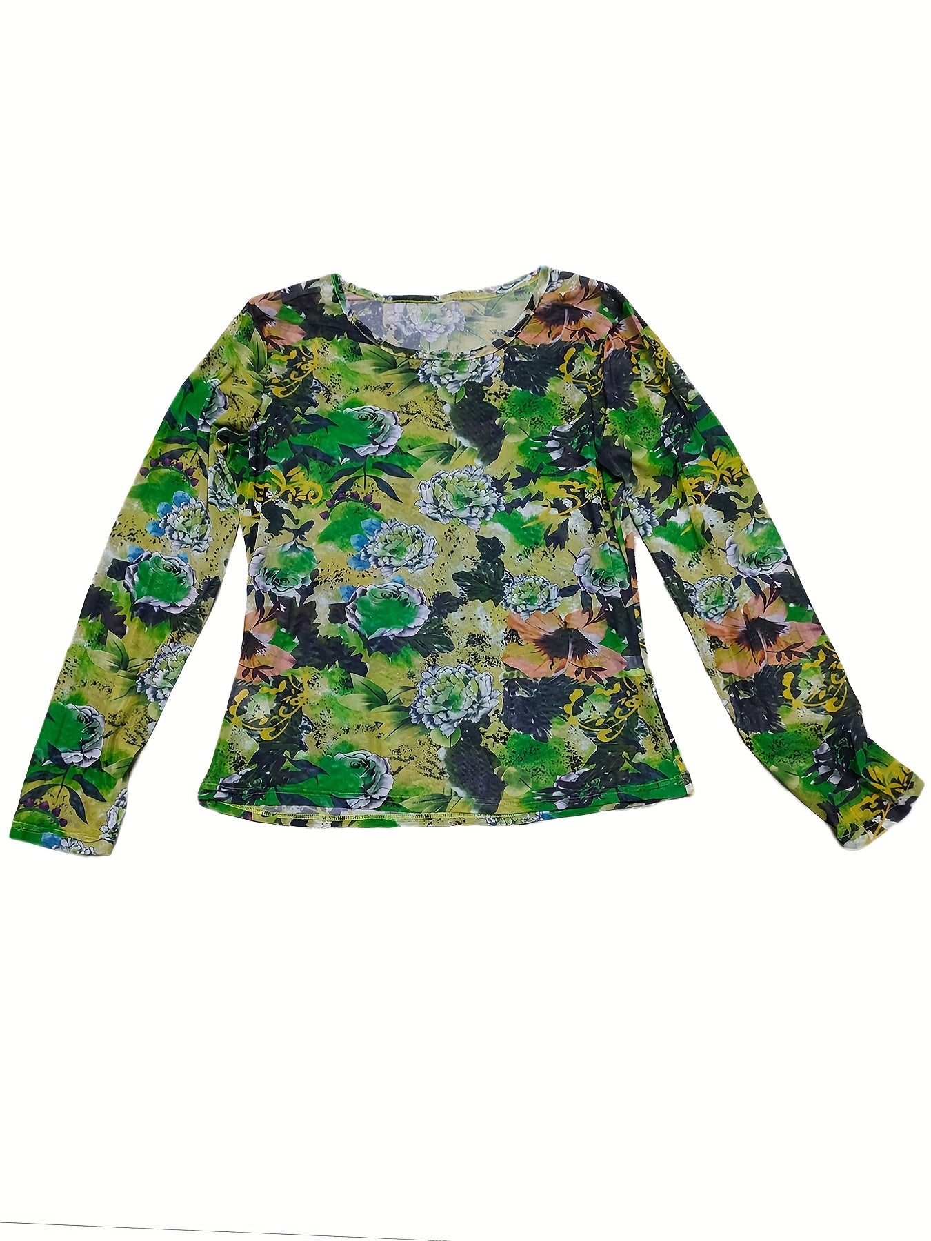 Women's Plus Floral Print Long Sleeve Top & Flared Leg Pants Set
