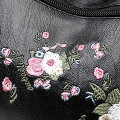 Embroidered Floral Crossbody Bag Adjustable Strap Zipper Closure