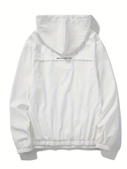 Solid Zip Up Men's Casual Jacket with Drawstring Hood