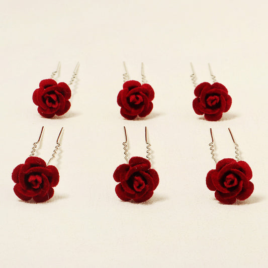 Rose Flower Hair Clips Wedding Bridal Barrette Set of 6