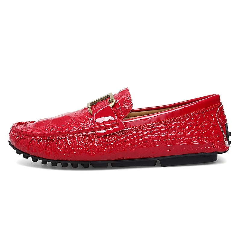 Red Metal Buckled Loafers Women's Casual Flat Shoes