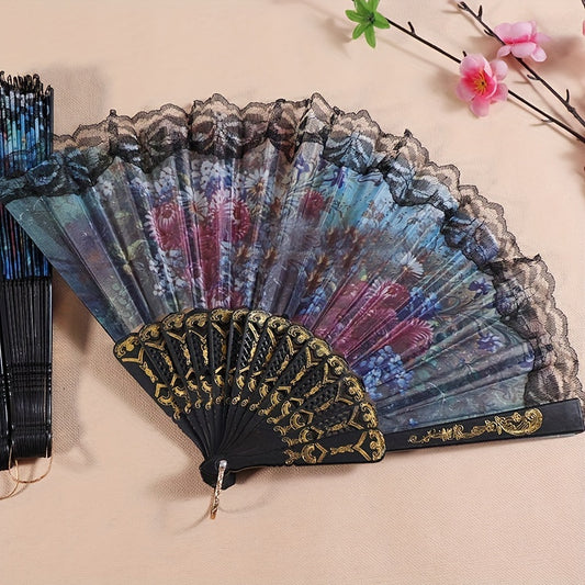 Spanish Lace Folding Fan Vintage Dance Performance Floral Hair Accessories