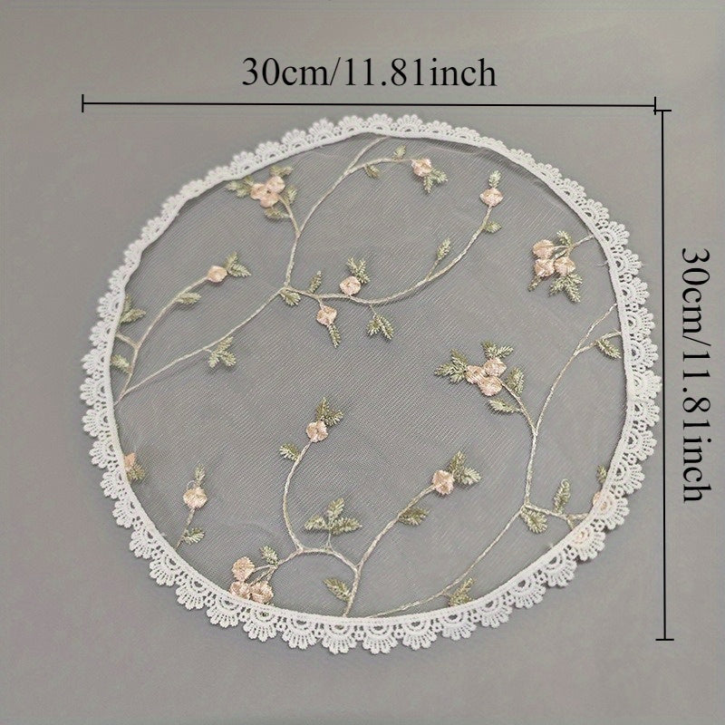 Embroidered Lace Bridal Short Layered Round Veil Headscarf Church Hat