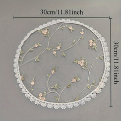 Embroidered Lace Bridal Short Layered Round Veil Headscarf Church Hat