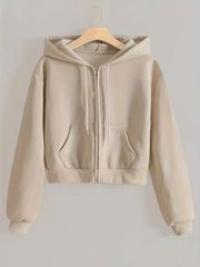 Women's Zip Up Crop Hoodie with Pocket