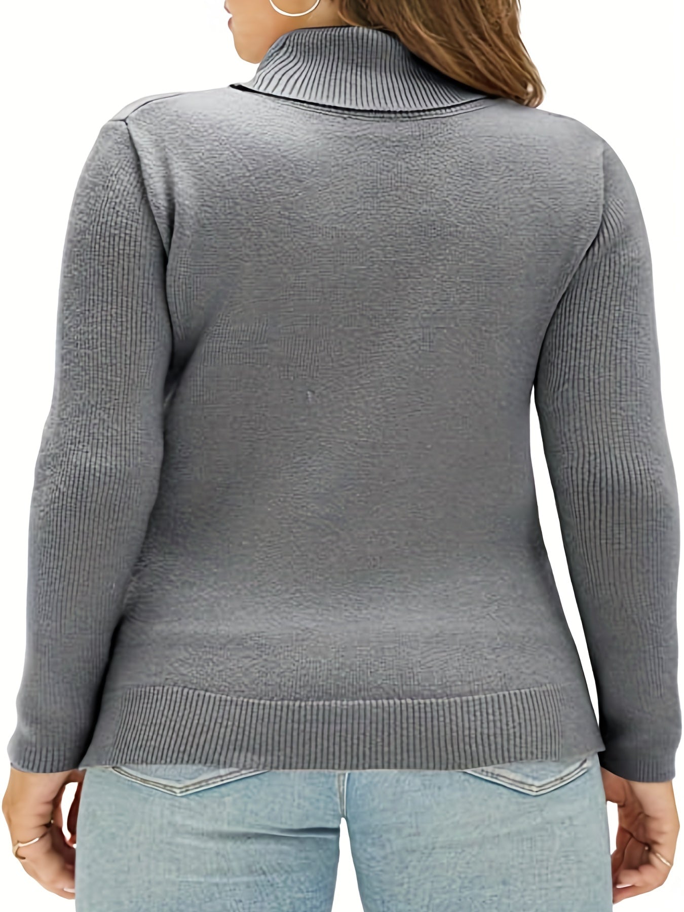  Casual Solid Jacquard Turtle Neck Stretch Sweater
