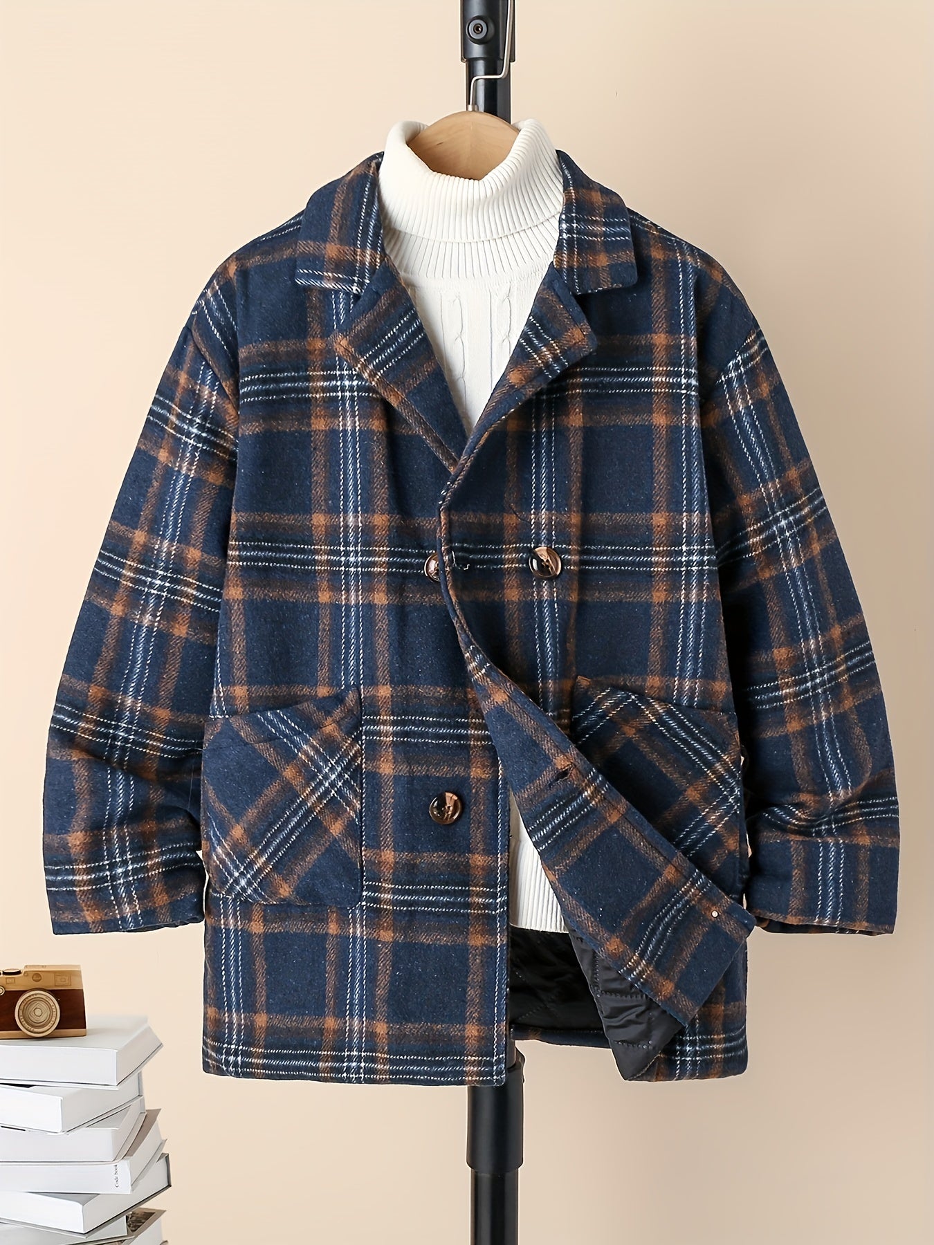 Boy's Plaid Fleece Jacket Button Up With Pockets