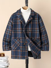 Boy's Plaid Fleece Jacket Button Up With Pockets