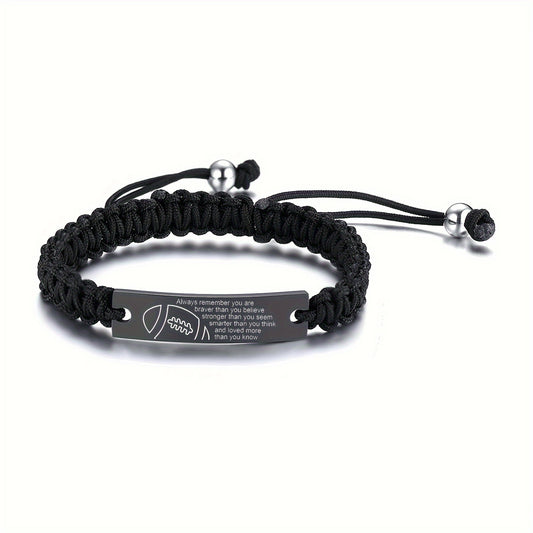 Rope Bracelet with Rugby Letter Graphic Charm