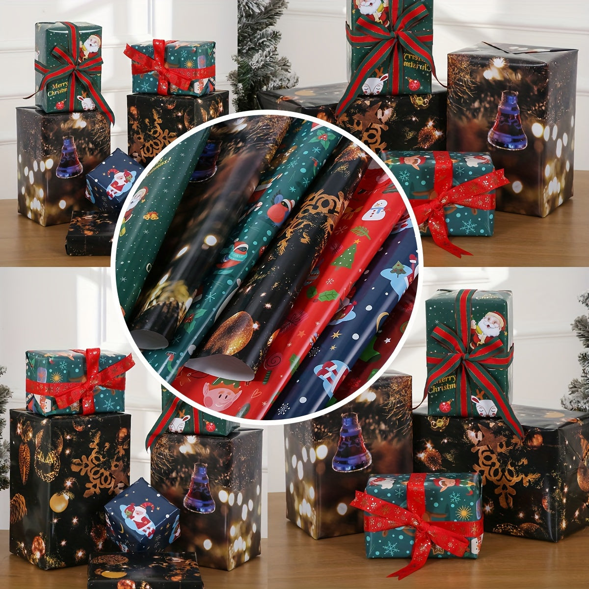 5pcs Christmas Gift Wrapping Paper Thick Copperplate Paper