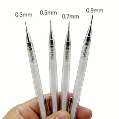 4pcs Transparent Mechanical Pencil Set 0.3-0.9mm Art Sketch Writing Supplies