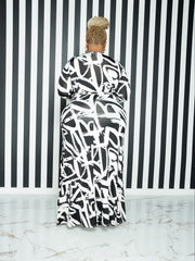  Graffiti Print 3/4 Sleeve Maxi Dress With Belt