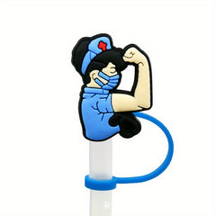 5pcs Cartoon Medical Style Straw Tips Reusable Straw Covers For 6 8 Mm Straws