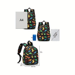 Colorful Dinosaur Backpack for Kids with Padded Back and Adjustable Straps