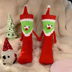 Christmas Magnetic Hands Holding Socks Funny Couple Socks