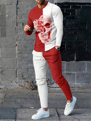 Skull Rose Block Print Men's Casual Sweatshirt & Sweatpants Set