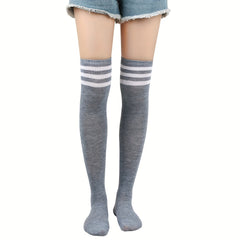 Striped Trim Thigh High Socks Over The Knee Stockings