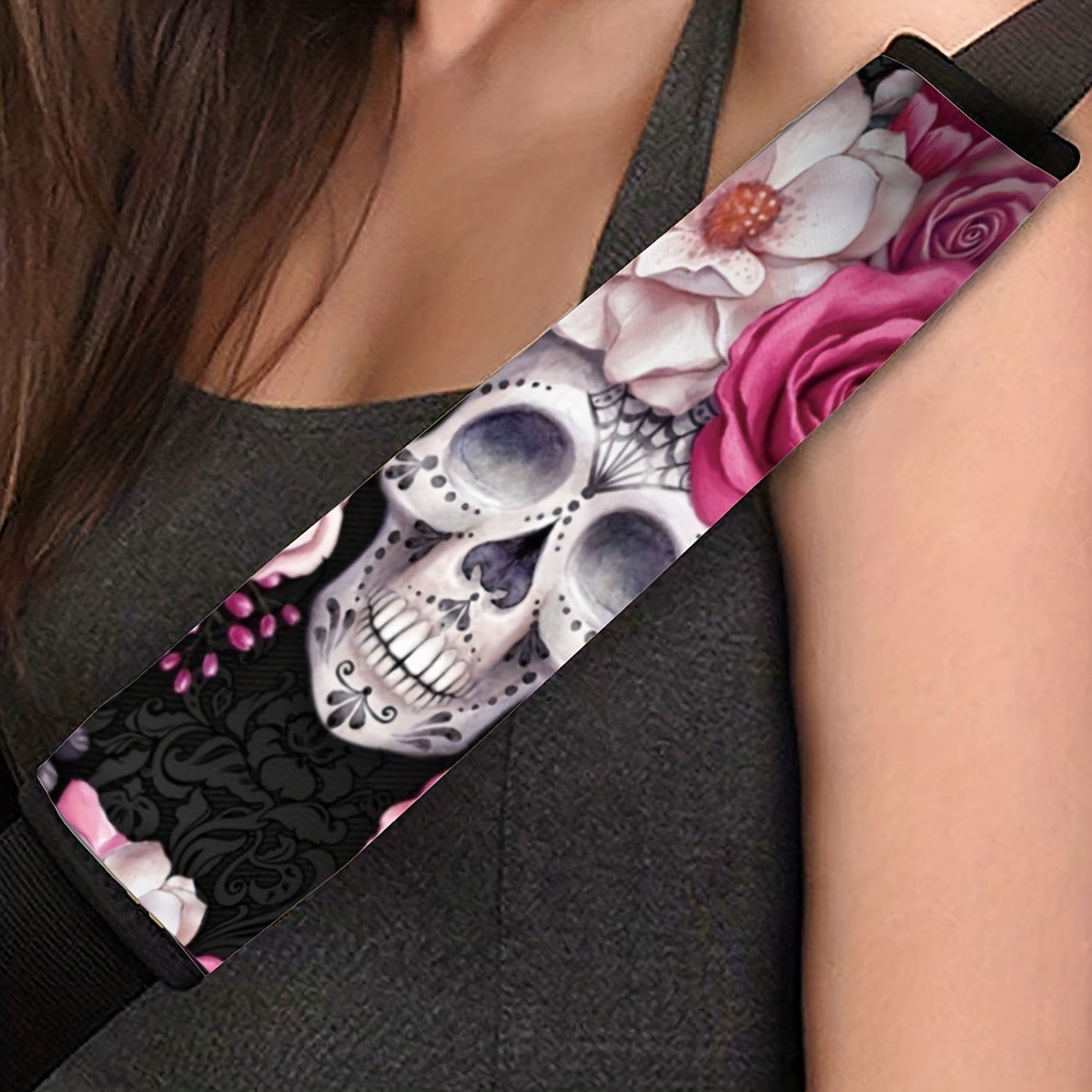 Flower Skull Print Car Shoulder Cover