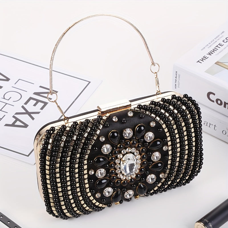 Rhinestone Evening Bag Faux Pearl Clutch Purse for Party