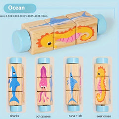 Wooden Animal Rotating Puzzle Blocks for Education