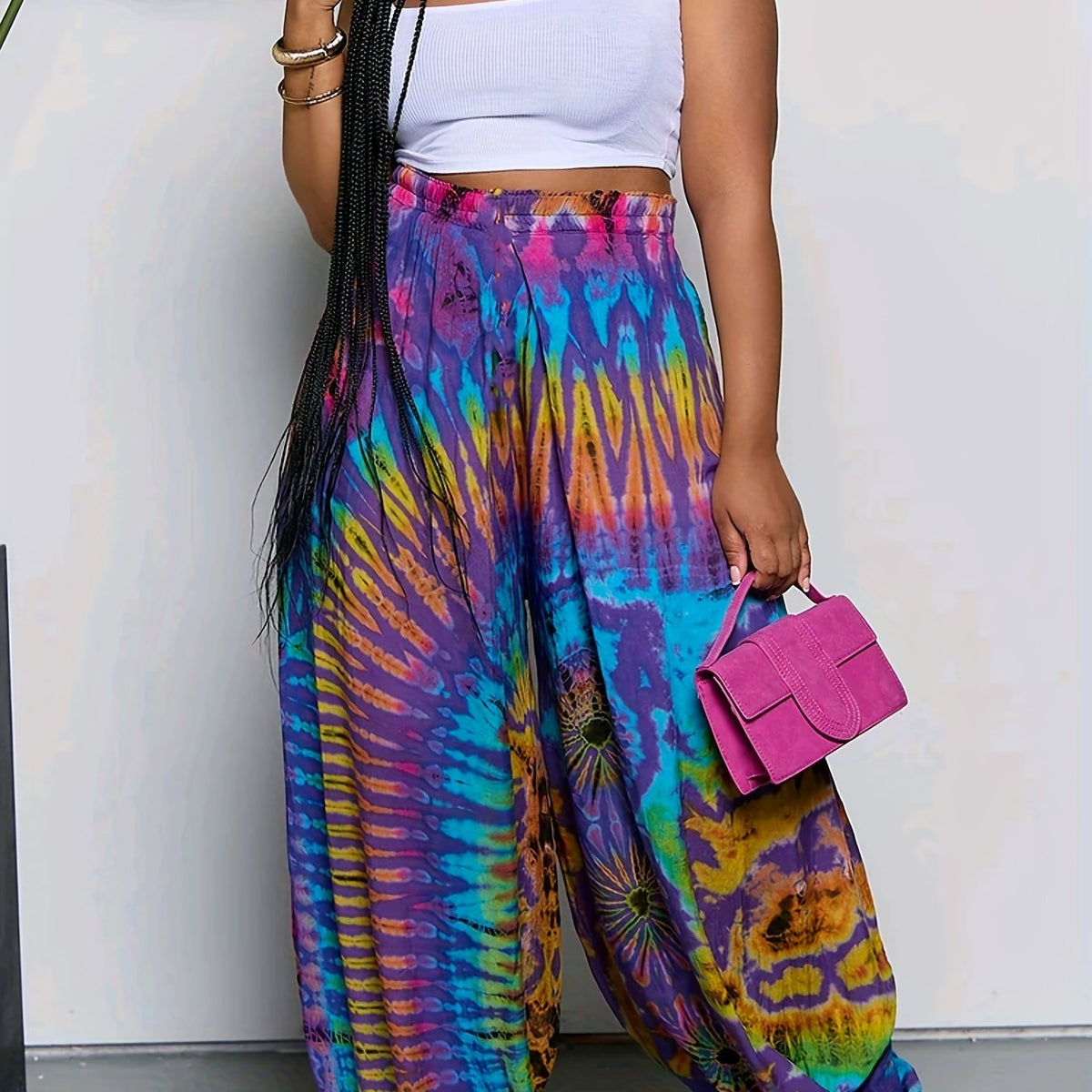  Tie Dye Print High Rise Lantern Pants