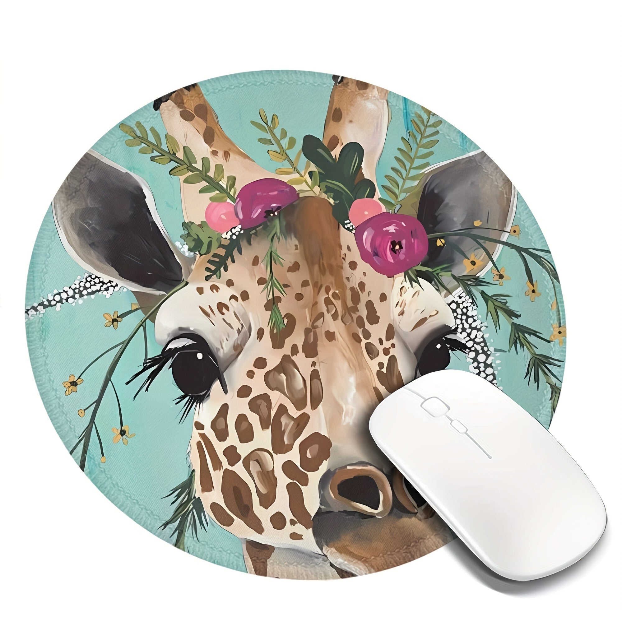 Gentle Giraffe Mouse Pad Round Non-slip Rubber Mouse Mat for Office Computers