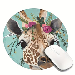 Gentle Giraffe Mouse Pad Round Non-slip Rubber Mouse Mat for Office Computers