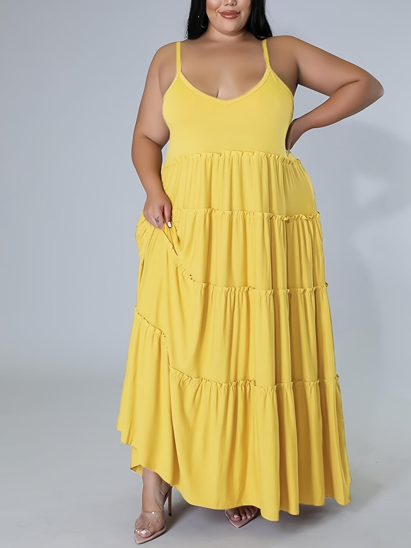  Solid Layered Loose Fit Cami Maxi Dress