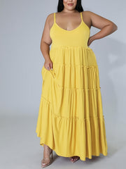  Solid Layered Loose Fit Cami Maxi Dress