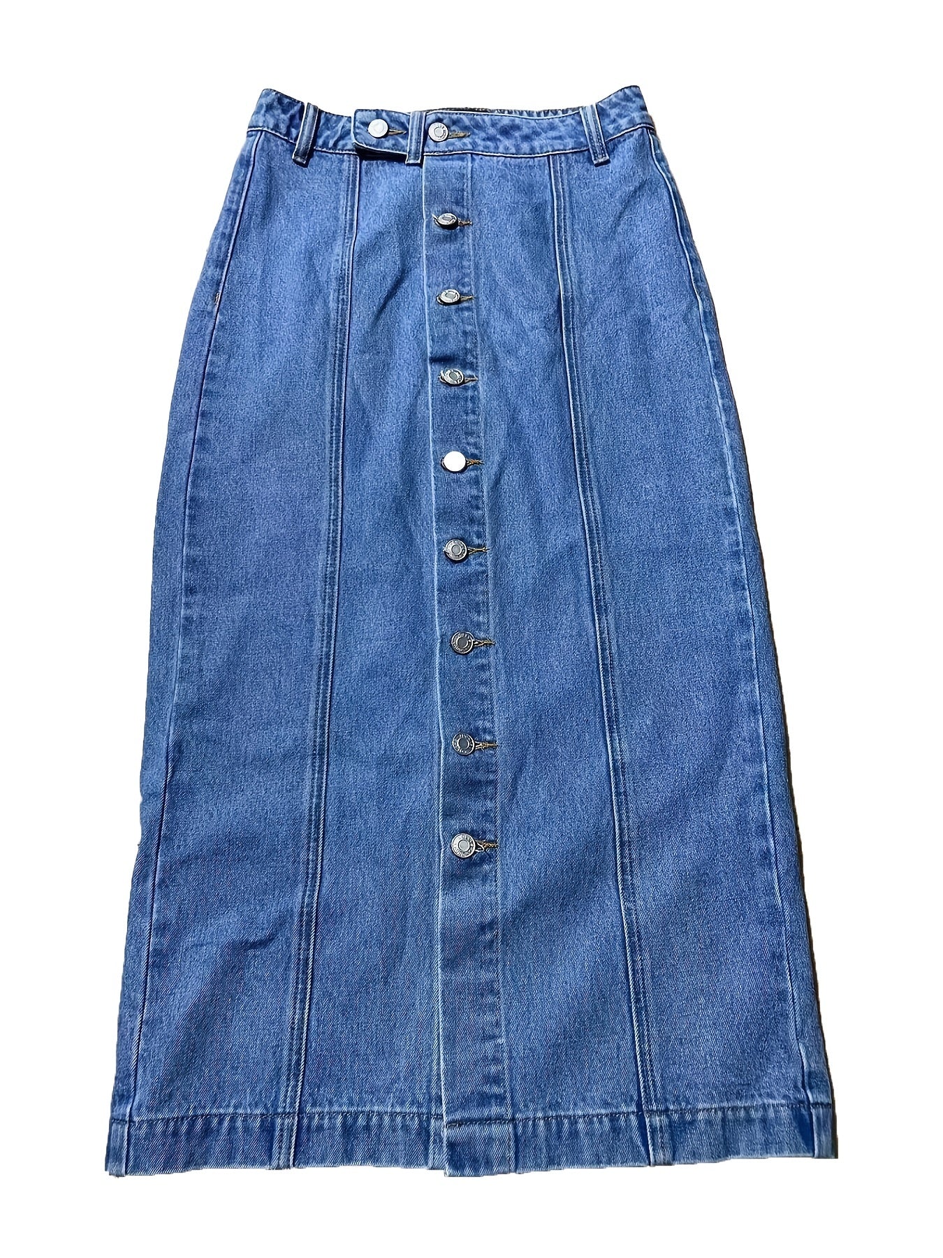 Button Denim Midi Skirt High Waist Split